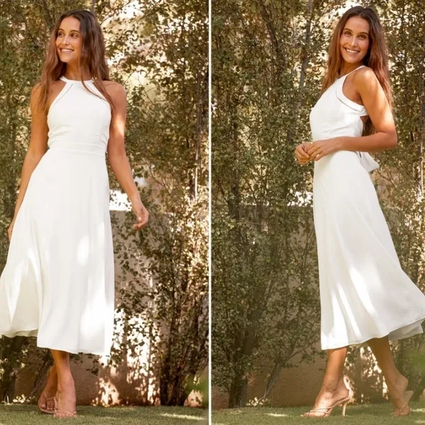 LULU's Bridal Shower Engagement Honeymoon Flowy Sexy Tie Back Chic Midi Dress - Image 2