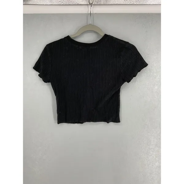 Forever 21 Womens Crop Top Ribbed Short Sleeve Crew Neck Black S - Image 3