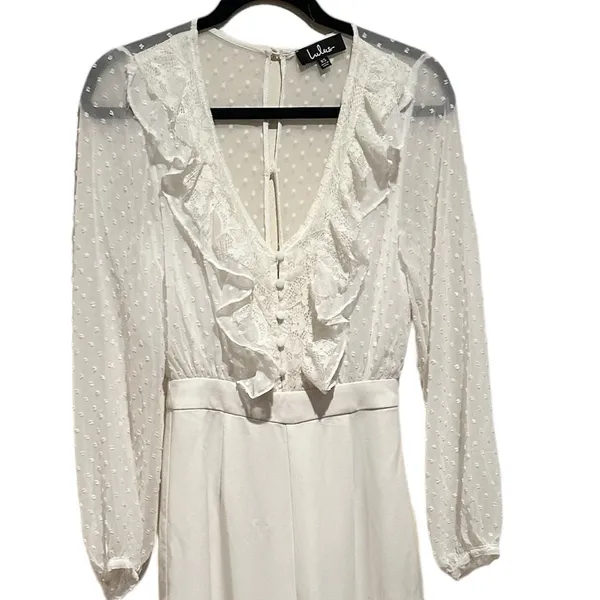 Lulu’S Clareese One Piece Jumpsuit Lace Ivory Long Sleeve Bridal Xs - Image 6