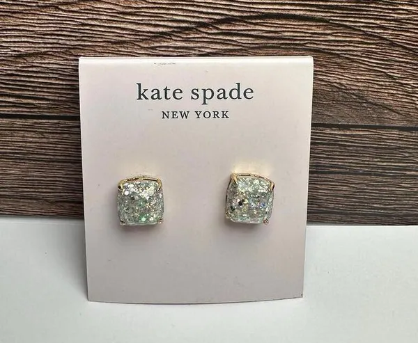 Kate Spade “opal” Glitter Square Gold Tone Pierced Stud Earrings NWT $32 - Image 2
