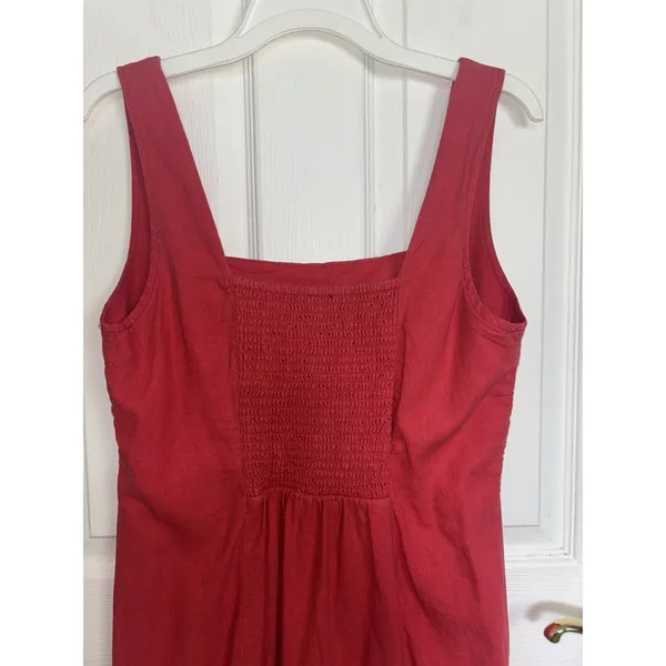 Old Navy Linen Blend Red Sleeveless Mini Dress Large Square Neck Smocked - Image 3
