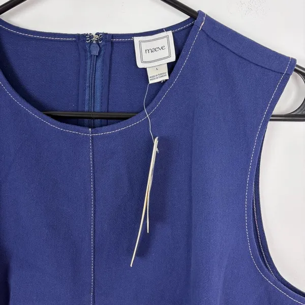 Maeve Anthropologie Crew-Neck Peplum Tank Top Navy Blue Preppy Clean Girl Size L - Image 3