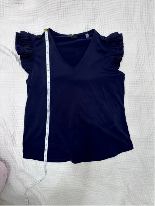 Women's Tahari Navy Ruffle Sleeve V-Neck Tee Size S - Image 7