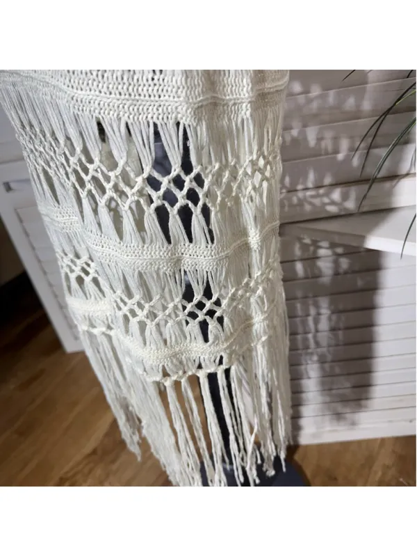 Vintage Y2K cotton knit dress strapless fringes boho coquette coastal cowgirl S - Image 5
