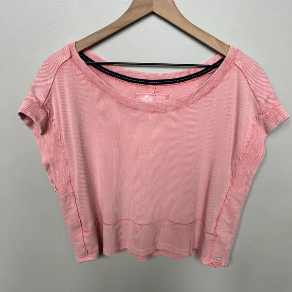 Pilcro Cropped Cut Off Short Sleeve Sweatshirt Pink Coral Medium - Image 4