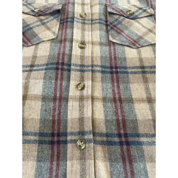 Vintage 70s P.S. Philip Scott Wool Blend Flannel Button Up Shirt Brown Plaid S - Image 9