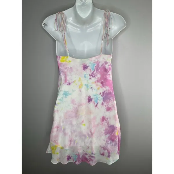 Revolve RESA Teenie Mini Dress Cotton Candy Tie Dye‎ XS Cowl Neck Tie Straps NEW - Image 7