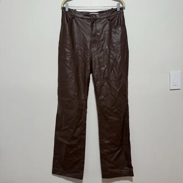 House of CB Inaya Chocolate Brown‎ Stretch Vegan Leather Trousers Size Large - Image 5