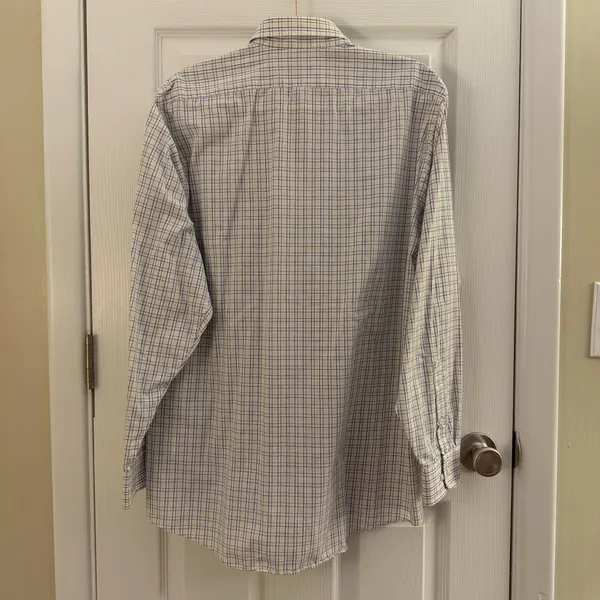 Arrow Dover Broadcloth White Blue Striped Button Up Dress Shirt Large - Image 2
