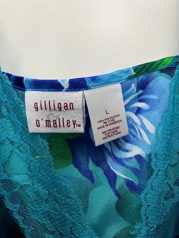 Y2K Tropical Floral & Monstera Leaf Print Satin Slip Dress - Size Large - Image 10