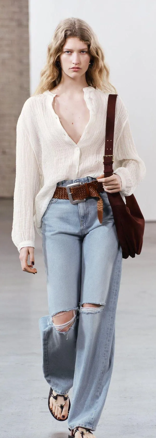 ZARA Light Wash Wide Leg High Waisted Ripped Jeans - Image 2