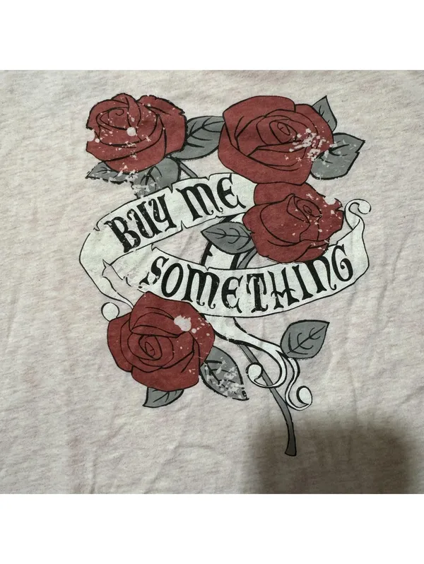Aeropostale Medium Pink Graphic T-Shirt with Roses and 'Buy Me Something' Print - Image 3