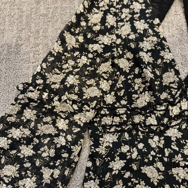 ZARA Ruffled Shimmer Printed Maxi Dress in Black/Ecru - Image 4