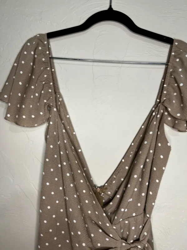 Show Me Your Mumu Elena Brown Polka Dot Faux Wrap‎ Romper - Image 3