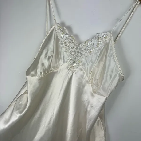 Vtg Y2K Cinema Etoile Satin Slip Cami Tank Embellished Lace Sz Large - Image 4