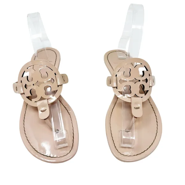 Tory Burch Miller Sandal Seashell Pink Patent Leather Thong Flat Size 6.5 - Image 2