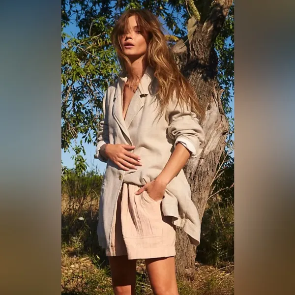 We‎ The Free Oversized Linen Blend Beckett Boyfriend Blazer Jacket in Oatmeal XS - Image 3