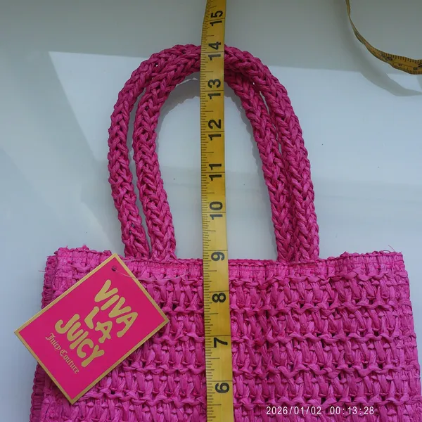 Juicy Couture Straw Beachy Tropical Y2K Coastal Dainty Mini Tote Bag Pink - Image 5