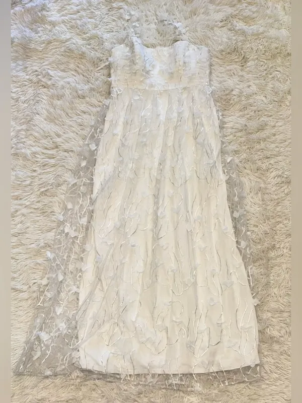 NEW Dessy Collection 3D Floral Embroidered Ivory Gown sz 14 - Image 4