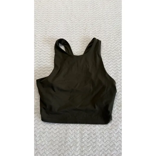 Quince Ultra-Soft High Neck Cropped Tank Top Dark Olive Green XS Activewear - Image 2