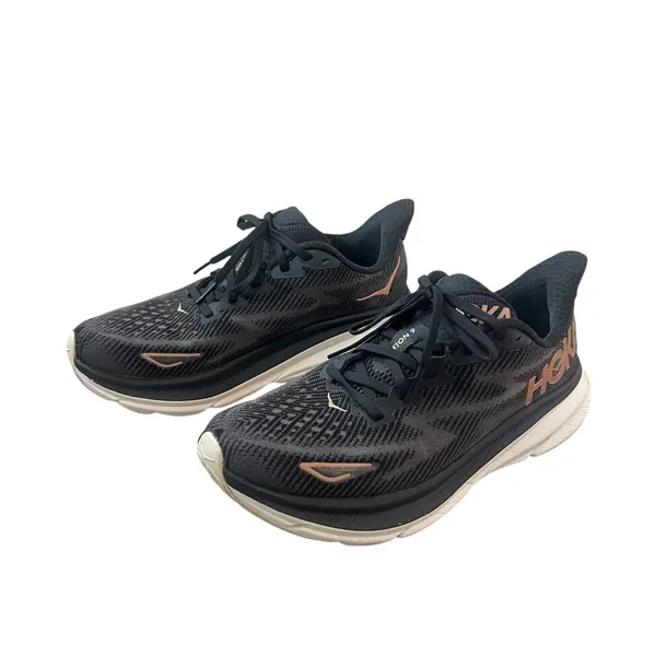 HOKA Clifton 9 Running Shoes Size 7 Wide Black Rose Gold Low Sneakers - Image 2