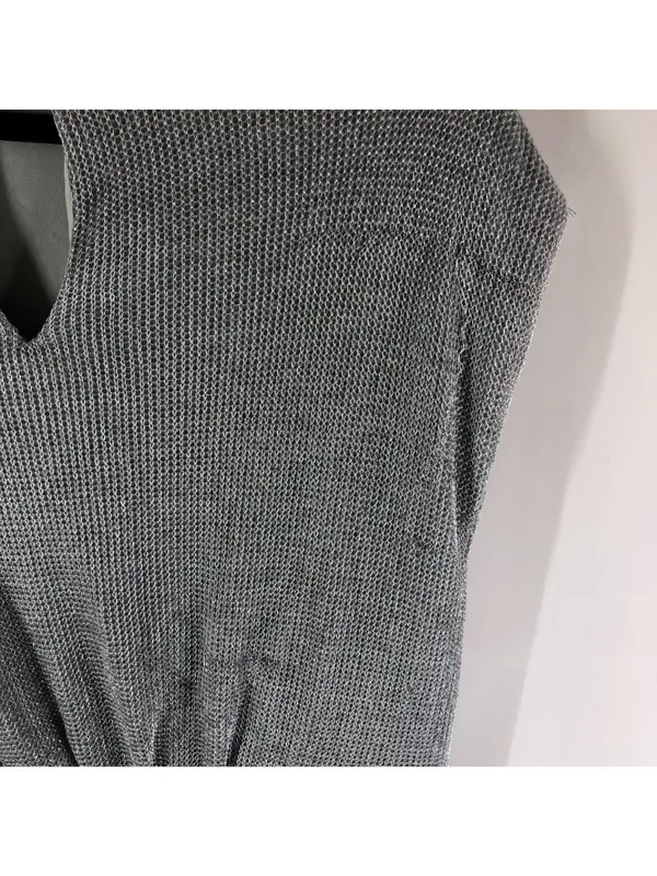 Saylor Astrid Chainmail Faux Wrap Dress Ruched Waist Silver Metallic L - Image 5