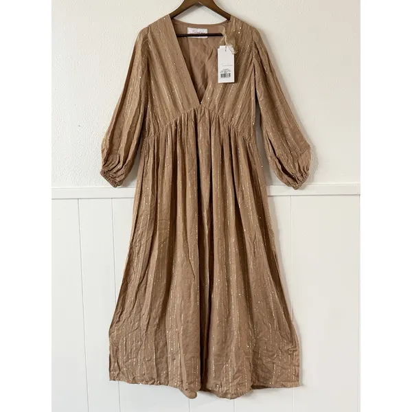 Sundress REVOLVE Chicago Long Maxi Dress XS/S Gold Sequin Lurex Boho Resort NWT - Image 3