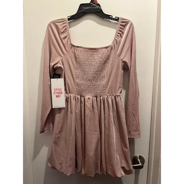 NWT Celebrity Pink Long Sleeve Velvet Bubble Hem Mini Dress - Image 2