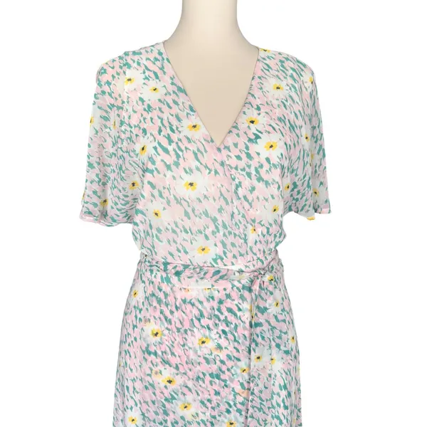 Luxology Women Pink Mint Floral‎ Faux Wrap Maxi Dress Short Flutter Sleeve NWT - Image 2