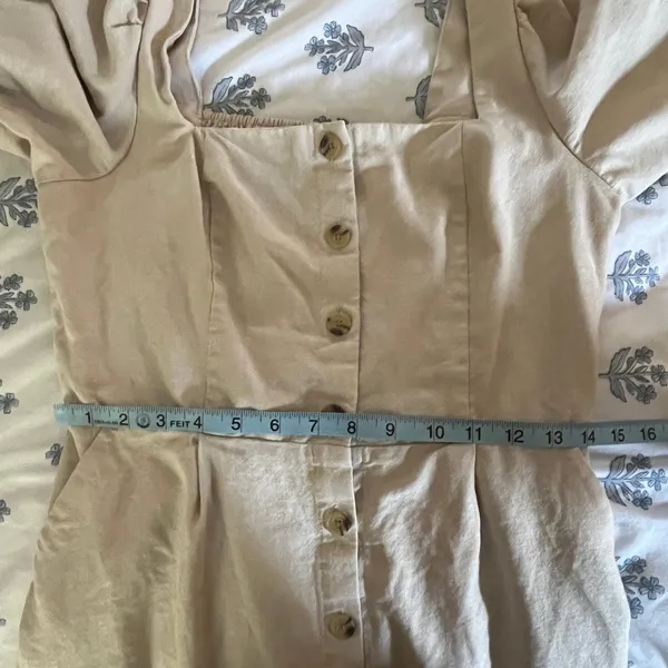 Old Navy Puff Sleeve Linen Blend Mini Dress Beige Neutral Button Front Size M‎ - Image 10