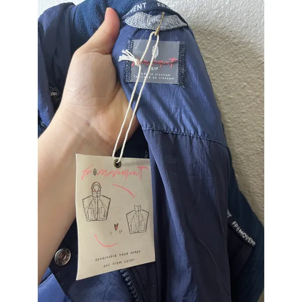 Free People FP Movement Navy Quilted Parker Hooded Puffer Vest Size Small NWT - Image 9
