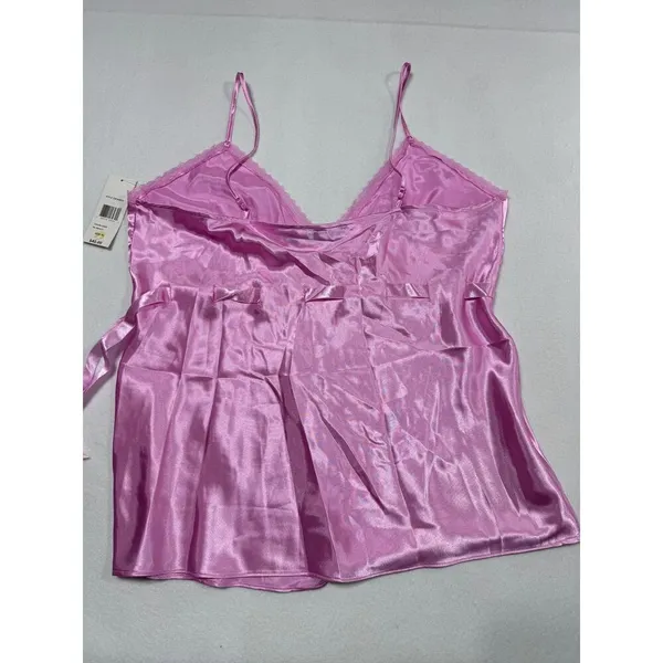 Vintage Chanteuse Pink Satin Pajama Set Lace Trim Cami &‎ Pants Size XL 90s NOS - Image 7