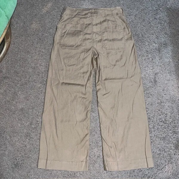 Anthropologie Maeve‎ The Colette Ankle Cropped Linen Wide Leg Pants Tan 29 - Image 4