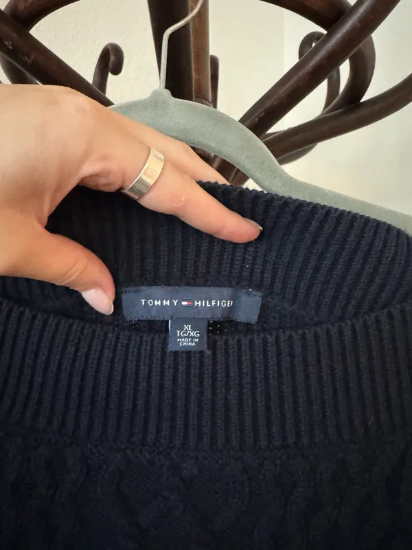 Vintage Tommy Hilfiger Boat Neck Navy Knit Sweater - Image 6