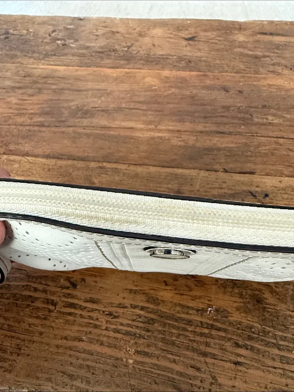 Coach White Perforated Cs Leather Wristlet Silver Hardware - Image 7