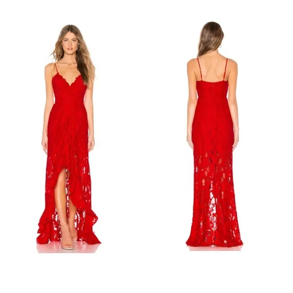 MAJORELLE Paisley Lace Slit Front‎ Maxi Dress Women's L Red Formal - Image 2