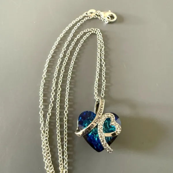 Sterling Silver Heart Topaz Colored Pendant W/ Sterling Plate Chain - Image 2