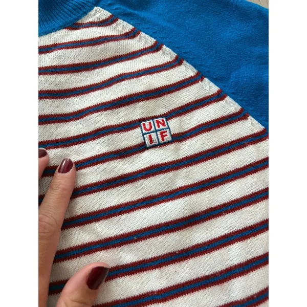 UNIF rainbow trim mock neck crop top knit sweater M - Image 2