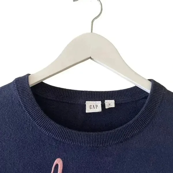 Gap Navy Blue With Pink Lettering Graphic Sweater Long Sleeves Cotton Casual Wom - Image 2