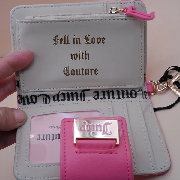 Juicy Couture Pink Lemonade Monogram Tab‎ Card Wallet Y2K Heart Clip Keyring NEW - Image 8