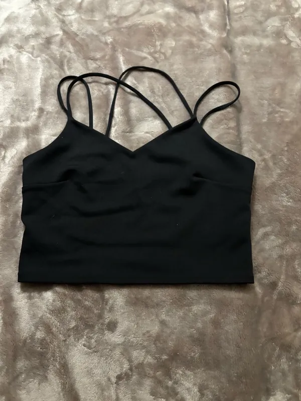 Express Crop Top Women’s Size M Black Double-Strap V-Neck Thick Crop Cami - Image 2