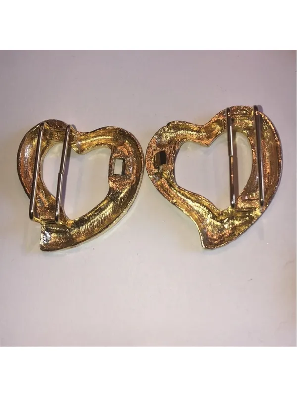 Vintage Brushed Soft Gold Tone Double Heart Retro Boho Belt Buckle - Image 4