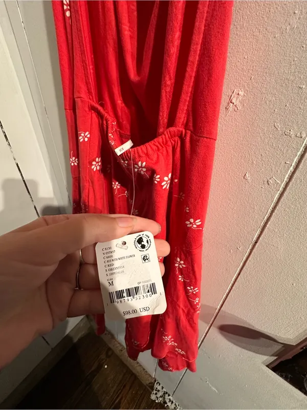 FREE PEOPLE NWT Halter Red Coral Floral Halter Sundress - Image 3