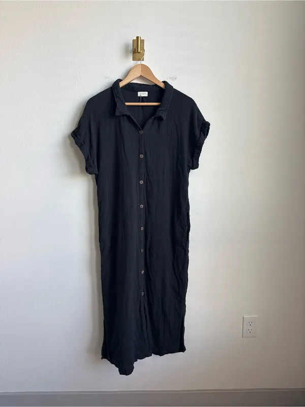 World Market Cotton Gauze Midi Shirt Dress Black Charcoal L/XL - Image 3
