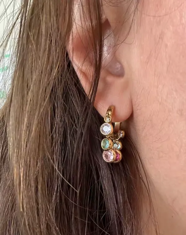 Gold hoop earrings with colorful diamonds - Image 3