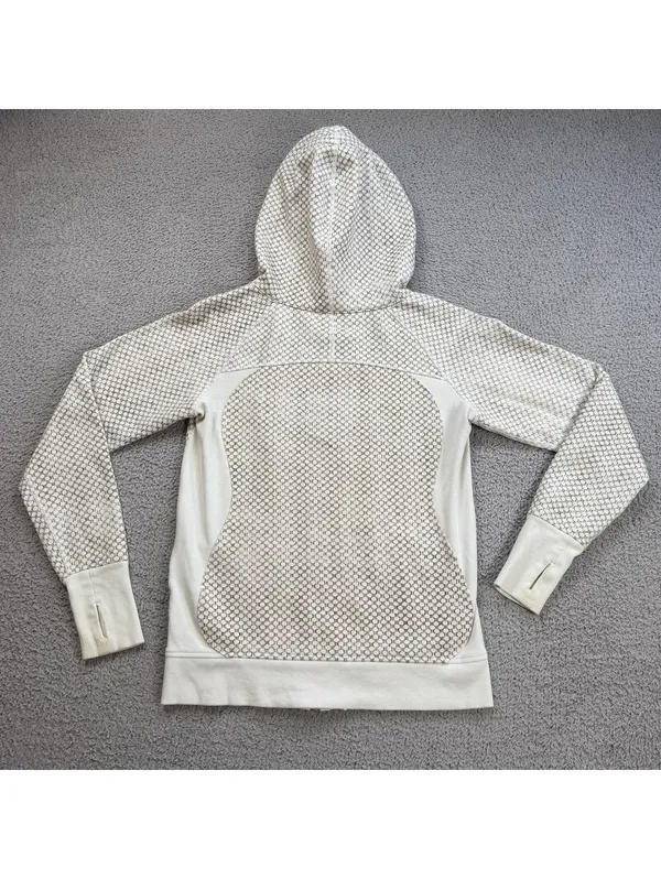 Lululemon Full Zip Hoodie Womens Size 8 Cream Brown Pattern Athletic Jacket - Image 2