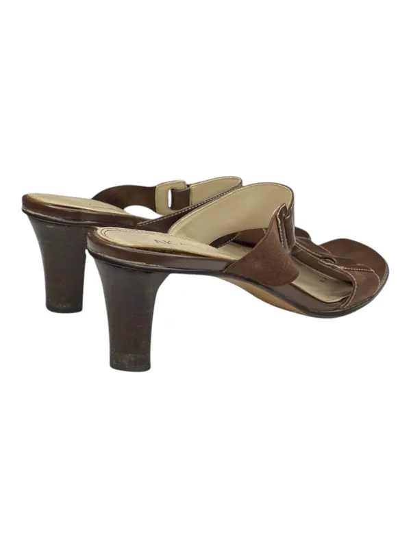 Vintage: Anne Klein 𖧷 Chunky Wood Heel Mules Sandals 𖧷 Brown Leather 𖧷 7.5M - Image 3
