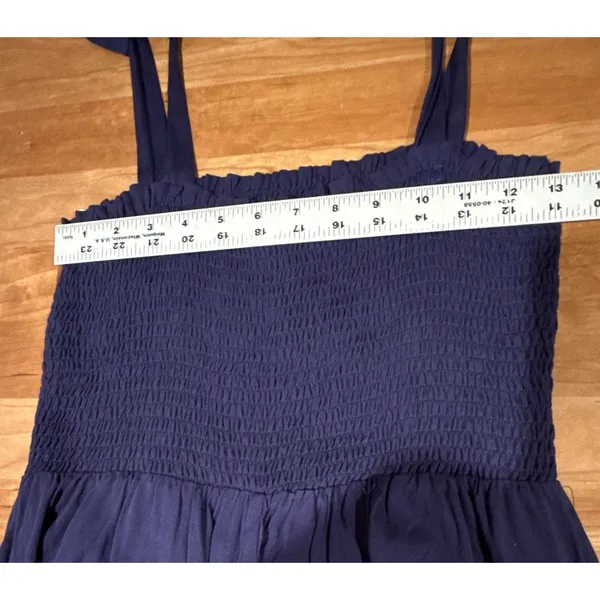 Lulus Navy Smocked Tie Strap Square Neck Sleeveless Midi Dress Medium - Image 7