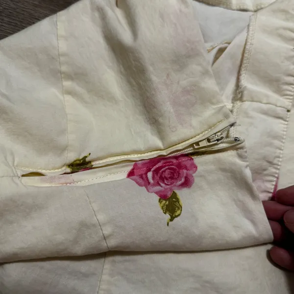 Frenzee Vintage Floral Rose Print Lace Trim A-Line Skirt Cream Pink Medium‎ USA - Image 5