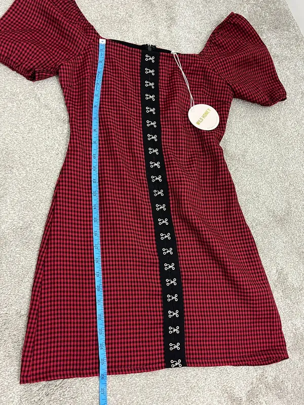 Wild Honey Small Red & Black Buffalo Plaid Goth Mini Dress - Image 9